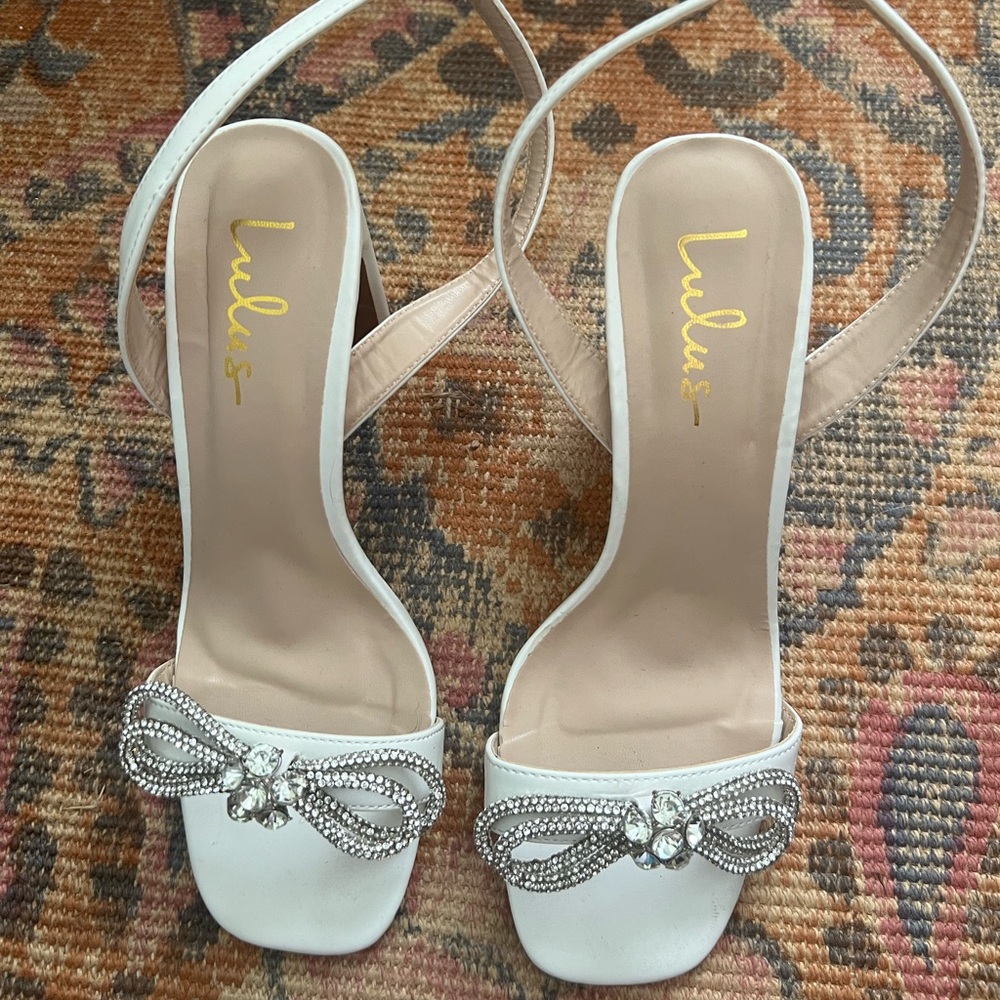 Lulus White Rhinestone Bow Bridal Heels